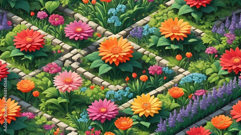 Generative AI. Blooming with vibrant hues against a lush green backdrop, nature's palette comes alive with these colorful flowers. Generative AI. Blooming with vibrant hues against a lush green backdrop, nature's palette comes alive with these colorful flowers.
