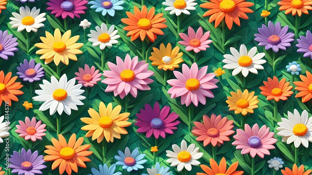 Generative AI. Blooming with vibrant hues against a lush green backdrop, nature's palette comes alive with these colorful flowers. Generative AI. Blooming with vibrant hues against a lush green backdrop, nature's palette comes alive with these colorful flowers.