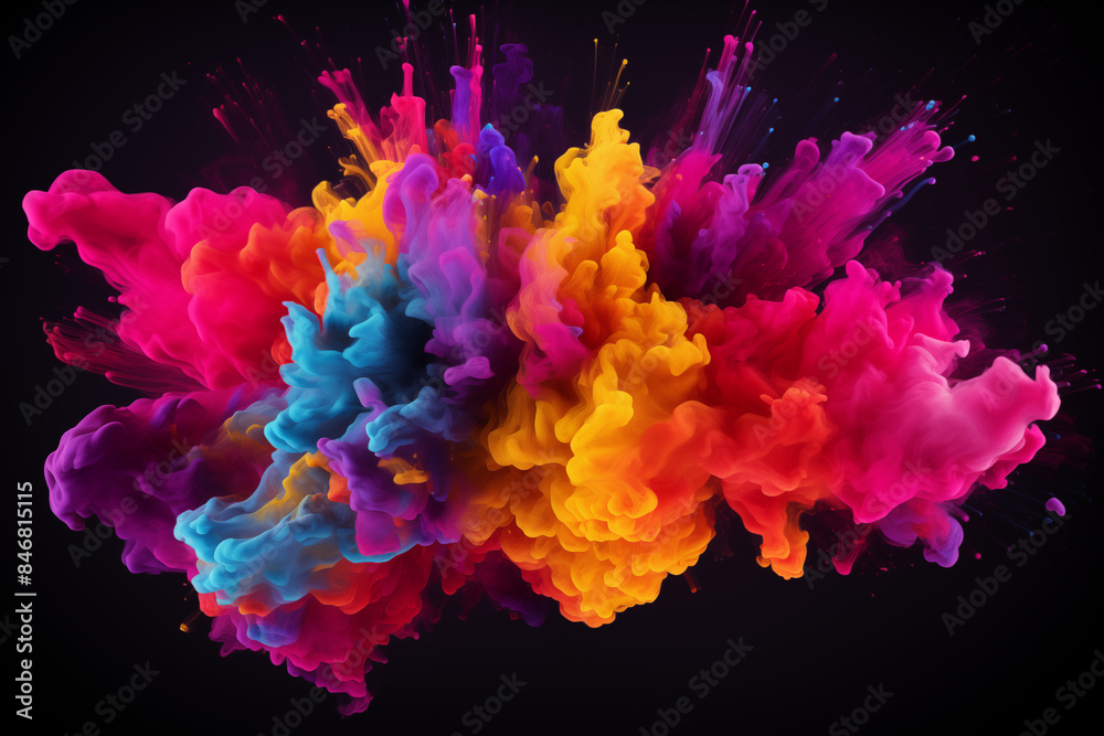 Obraz premium Color liquid ink splash abstract background rainbow art. Holi paint rainbow multi colored