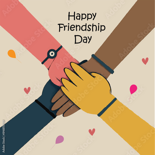 Friendship Day card  friends group hand join
