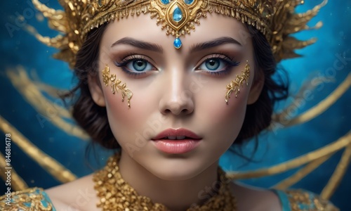 Golden Crown, Blue Eyes, and Painted Face