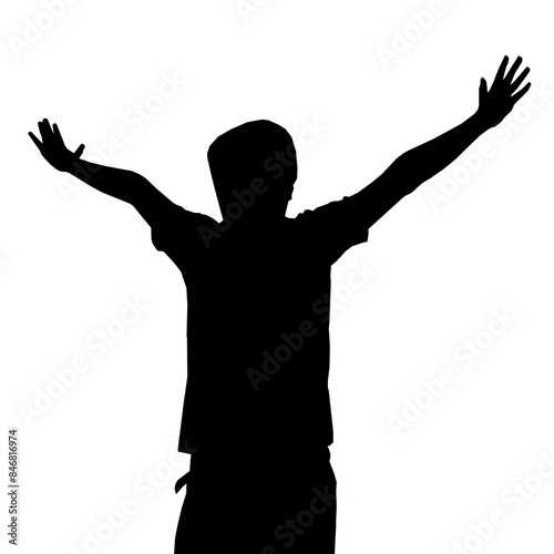 Relax Man Silhouette Excited Hold Hands Up