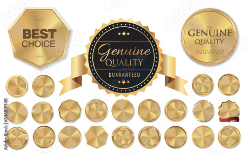 Vector 25 set golden web luxury award banners. Premium web golden banners. Shiny and sparkling gold coin. Also suitable for use as a button, Set of gold coins Isolated illustration. vector