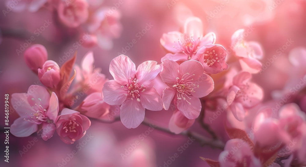 Blurry Pink Flower Branches with Leaves Blurry Pink Flower Branches with Leaves