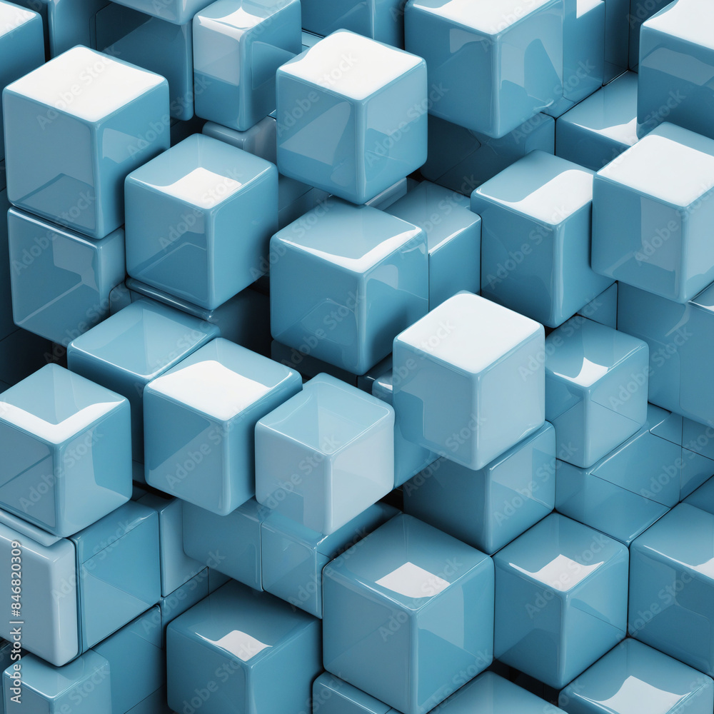 Abstract geometric cubes in blue, isolated on transparent background - 3D render Abstract geometric cubes in blue, isolated on transparent background - 3D render
