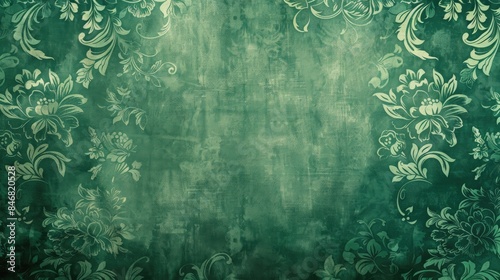 Vintage wallpaper with a green background texture