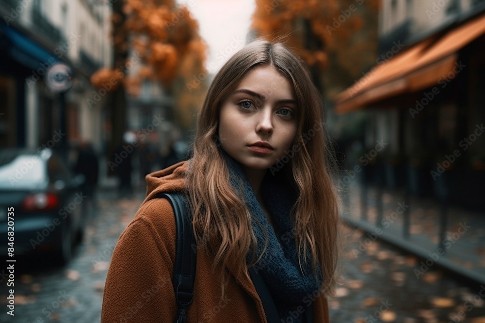 Melancholy glance on a Parisian sidewalk in autumn Melancholy glance on a Parisian sidewalk in autumn
