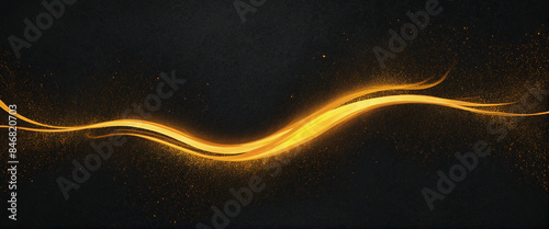 Shimmering gold flames create a luxurious and elegant design on a dark, black background with abstract orange waves and texture, offering copy space for a wide range of holiday-themed events