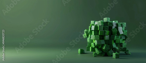 Green cubes explosion on the green background