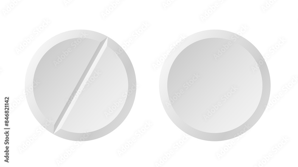 Medicaments top view illustration of two white circular pills on transparent background. Medicaments top view illustration of two white circular pills on transparent background.
