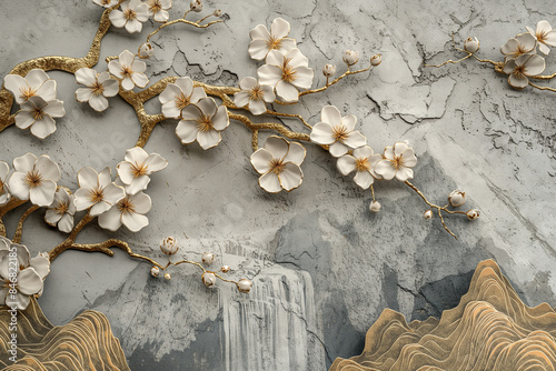 Japanese, art, wall painting, gold decor, traditional, culture, Japan, artistic, design, aesthetic, decoration, interior, oriental, elegant, craftsmanship, vintage, luxurious, ornate, classic, beauty