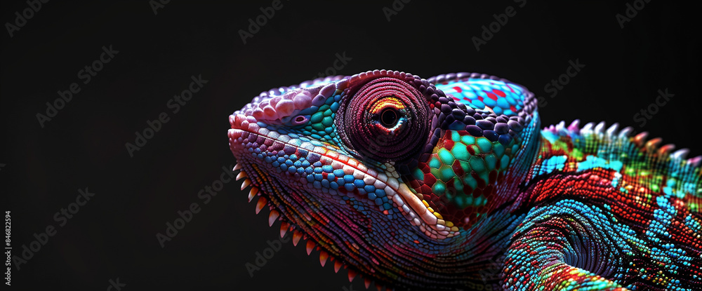 Obraz premium chameleon, panther chameleon, Furcifer pardalis, Madagascar, close-up, macro, reptile, camouflage, lizard, Nosy Be, Ambanja, texture, scales, animal, Ambilobe, wallpaper, background, photography