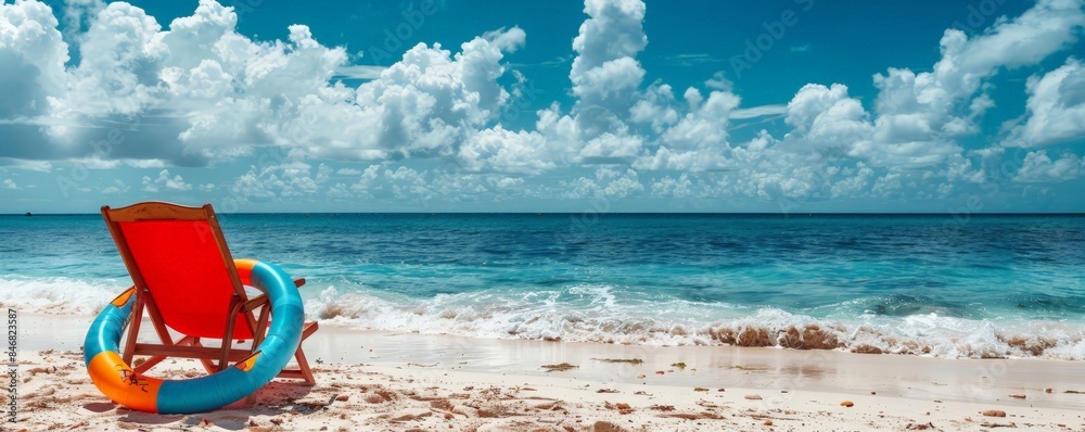 Lazy Day at the Beach with a Colorful Float and Chair Lazy Day at the Beach with a Colorful Float and Chair
