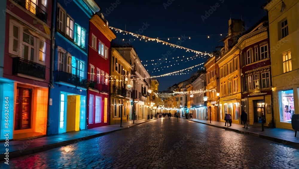 Obraz premium A beautiful street with colorful and attractive buildings