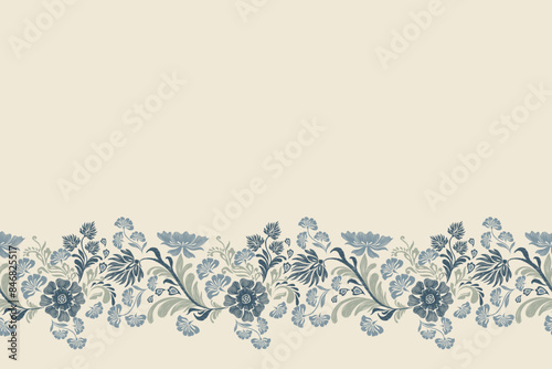 Tapestry floral pattern vintage ethnic modern embroidery texture boho design vector illustration hand drawn flower motif branches leaves wallpaper seamless background border. photo