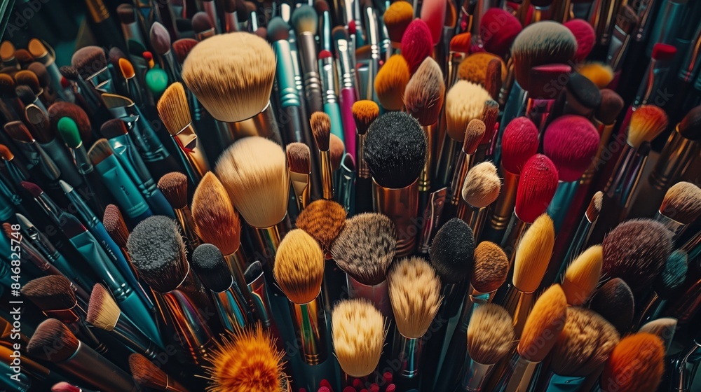 Obraz premium Array of Makeup Brushes Aligned Neatly.