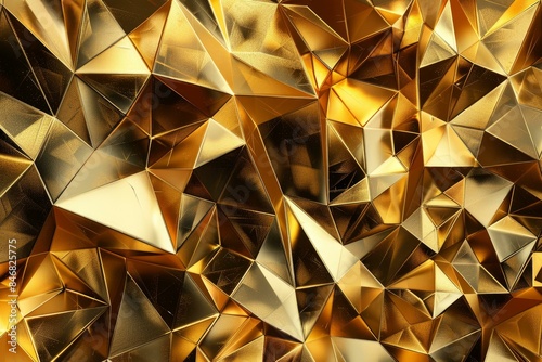 Luxurious golden geometric background with abstract polyhedral pattern and shiny metallic texture for modern design and futuristic elegance concept
