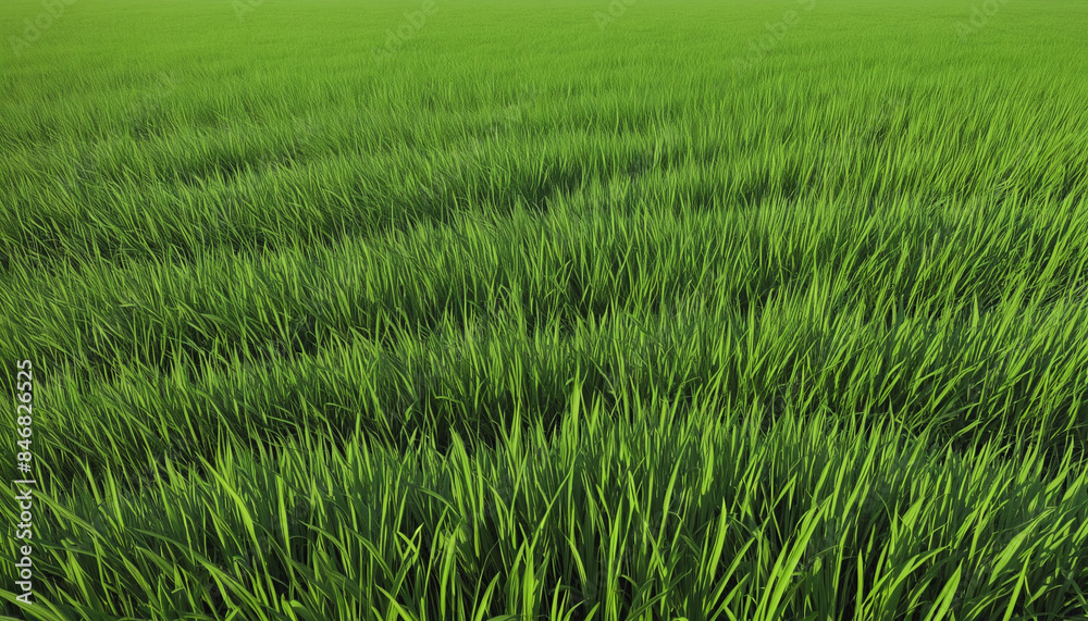 Sunny meadow with vibrant green grass under a clear blue sky, set against a white backdrop Sunny meadow with vibrant green grass under a clear blue sky, set against a white backdrop