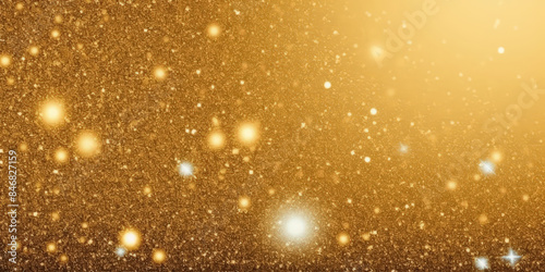 A dazzling gold glitter background with sparkling lights and glowing effects, perfect for festive celebrations, holiday events, and glamorous designs.. © Planetz