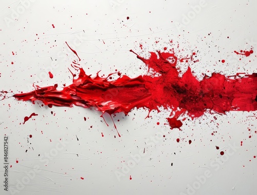 A blurred image of a red paint splatter on white background, possibly from an artist's work or accidental spill.