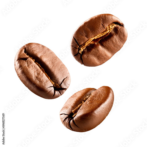 Coffee beans floating isolated on transparent background
