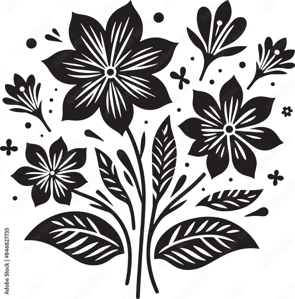 Fototapeta premium Black Flower Silhouette Vector Illustration Editable on Transparent Background