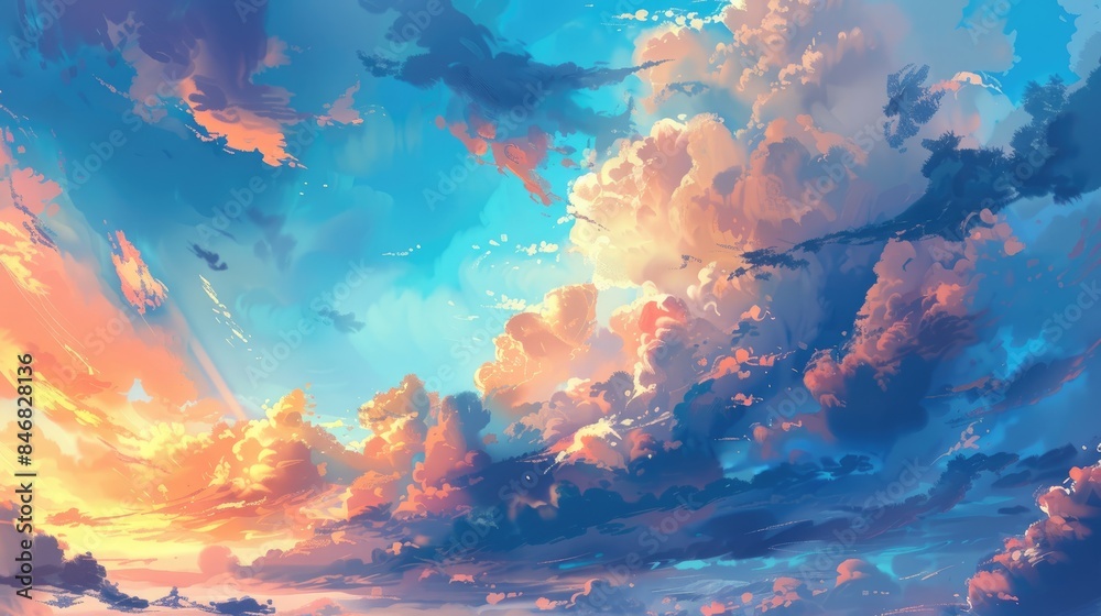 Scenic view of blue and orange clouds in the afternoon Scenic view of blue and orange clouds in the afternoon