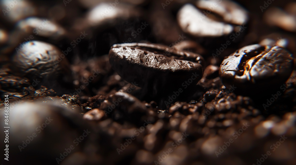 Roasted coffee beans background, Textured background of freshly roasted coffee beans