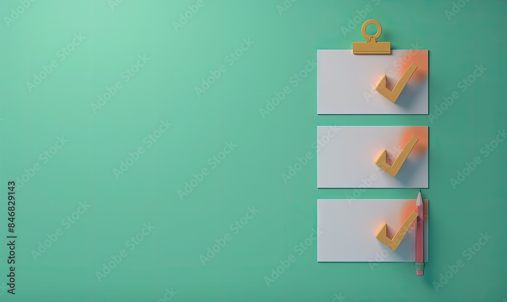 Checklist concept with three checkboxes on turquoise background. Perfect for productivity, task management, and organizational themes.