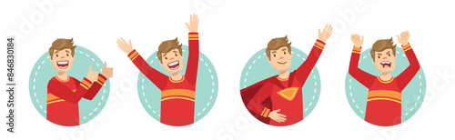 Young Man Character Face Expression and Emotion Vector Set