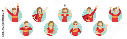 Young Man and Woman Character Face Expression and Emotion Vector Set