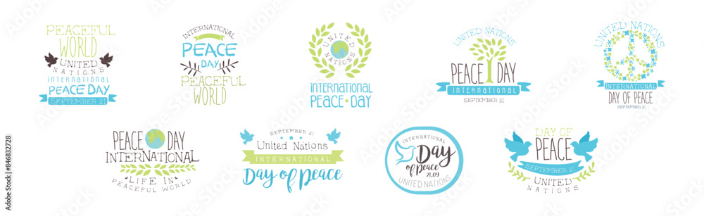 International Day of Peace Label with Phrase Vector Set