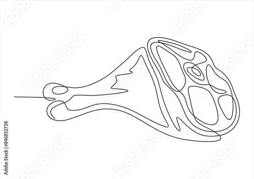 Pork knuckle in one line. Vector illustration of a continuous line of raw meat, meat on bone, pork. The concept of cooking meat dishes