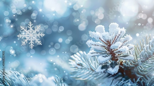 Winter Scene with Pine Tree and Snowflake © 2rogan