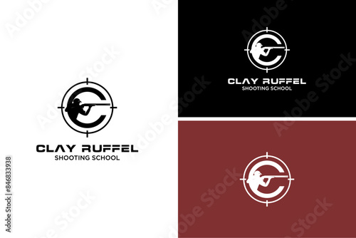 Pro Shoot School Logo. Firearms instructor, CR Letter,   Shooting Instructor vector design for t shirt print, invitation card, shooting event poster, web banner, competitions advertisement flyer.