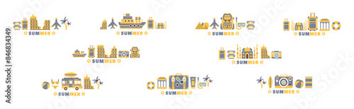 Time to Travel and Summer Vacation Wanderlust Flat Object Vector Set