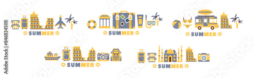 Time to Travel and Summer Vacation Wanderlust Flat Object Vector Set