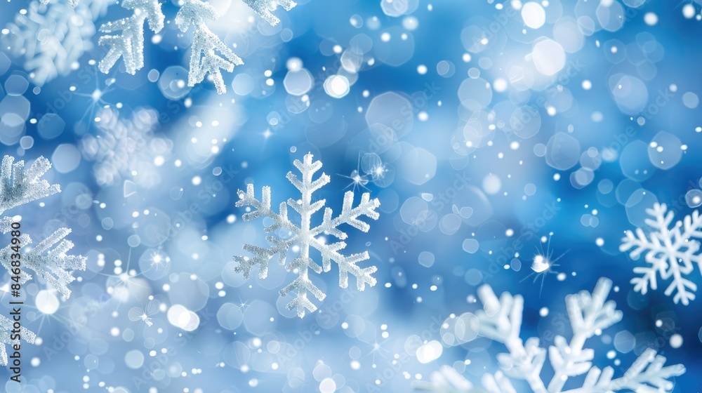 Winter themed backdrop with snowflakes on a blue background Winter themed backdrop with snowflakes on a blue background