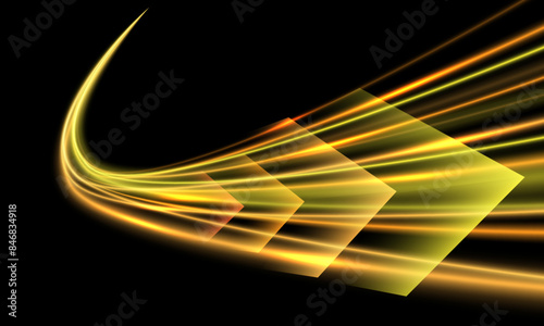 Abstract yellow orange high speed arrows light effect technology futuristic dynamic motion on black design for banner poster background concept vector