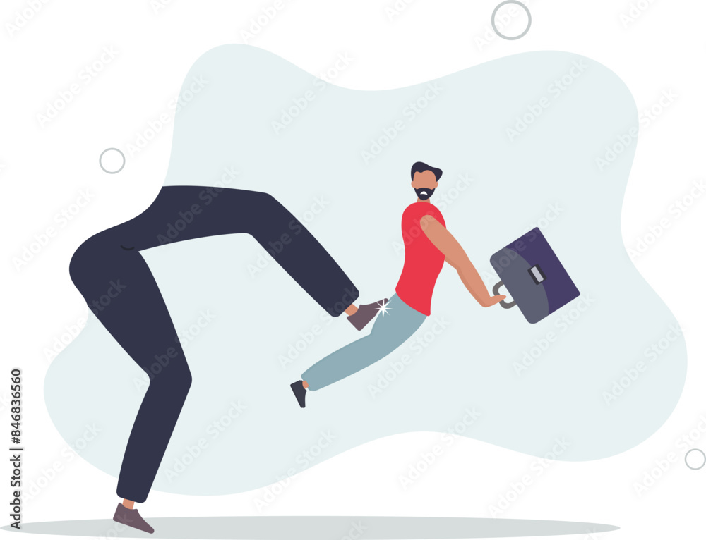 Being fired from work, company lay off or underperform employee, business failure or mistake concept.flat illustration. Being fired from work, company lay off or underperform employee, business failure or mistake concept.flat illustration.