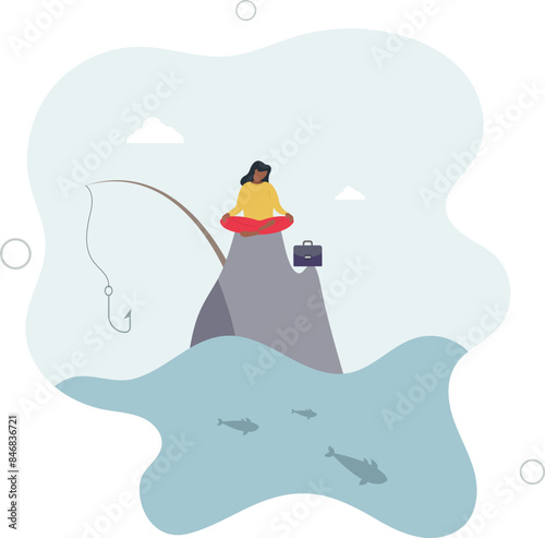Fail to see opportunity, uninspired employee stuck to find creativity, motivation, corporate success or challenge.flat illustration.