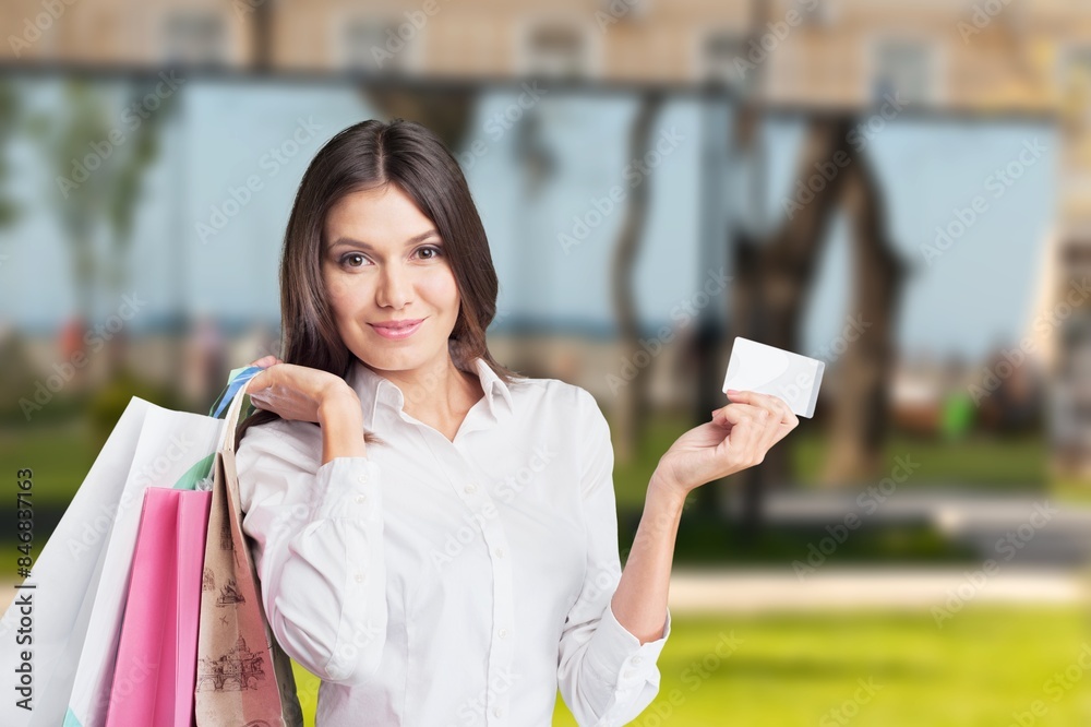 Beautiful young woman hold credit card Beautiful young woman hold credit card