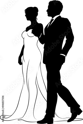 Bride and groom couple silh...