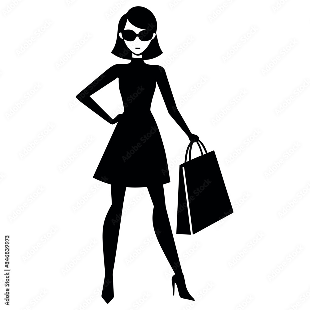 A shopping woman holding a bag standing pose victor silhouette 