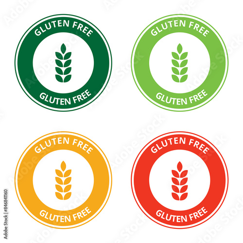 Pegatina de colores con Gluten Free sobre un fondo blanco aislado. Vista de frente y de cerca