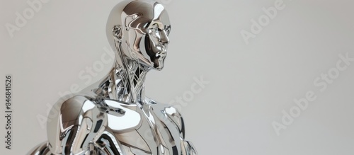 male cyborg, with a completely chrome-plated body, plain background photo