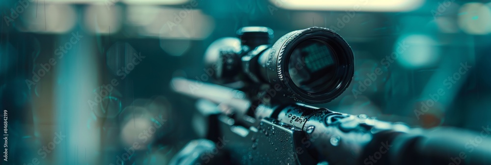Precise aim rifle barrel focused on target, capturing suspense in summer olympic games sports Precise aim rifle barrel focused on target, capturing suspense in summer olympic games sports