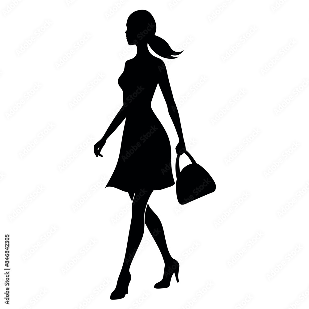 A shopping woman holding a bag standing pose victor silhouette 