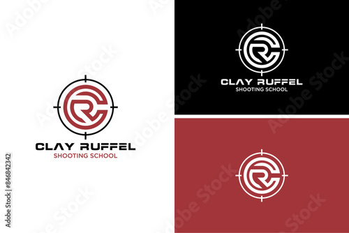 Pro Shoot School Logo. Firearms instructor, CR Letter,   Shooting Instructor vector design for t shirt print, invitation card, shooting event poster, web banner, competitions advertisement flyer.