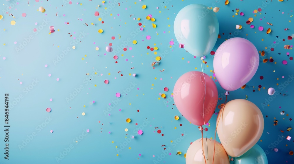 Bright banner with balloons, confetti, poster with copy space.
Bright banner with balloons, confetti, poster with copy space.
